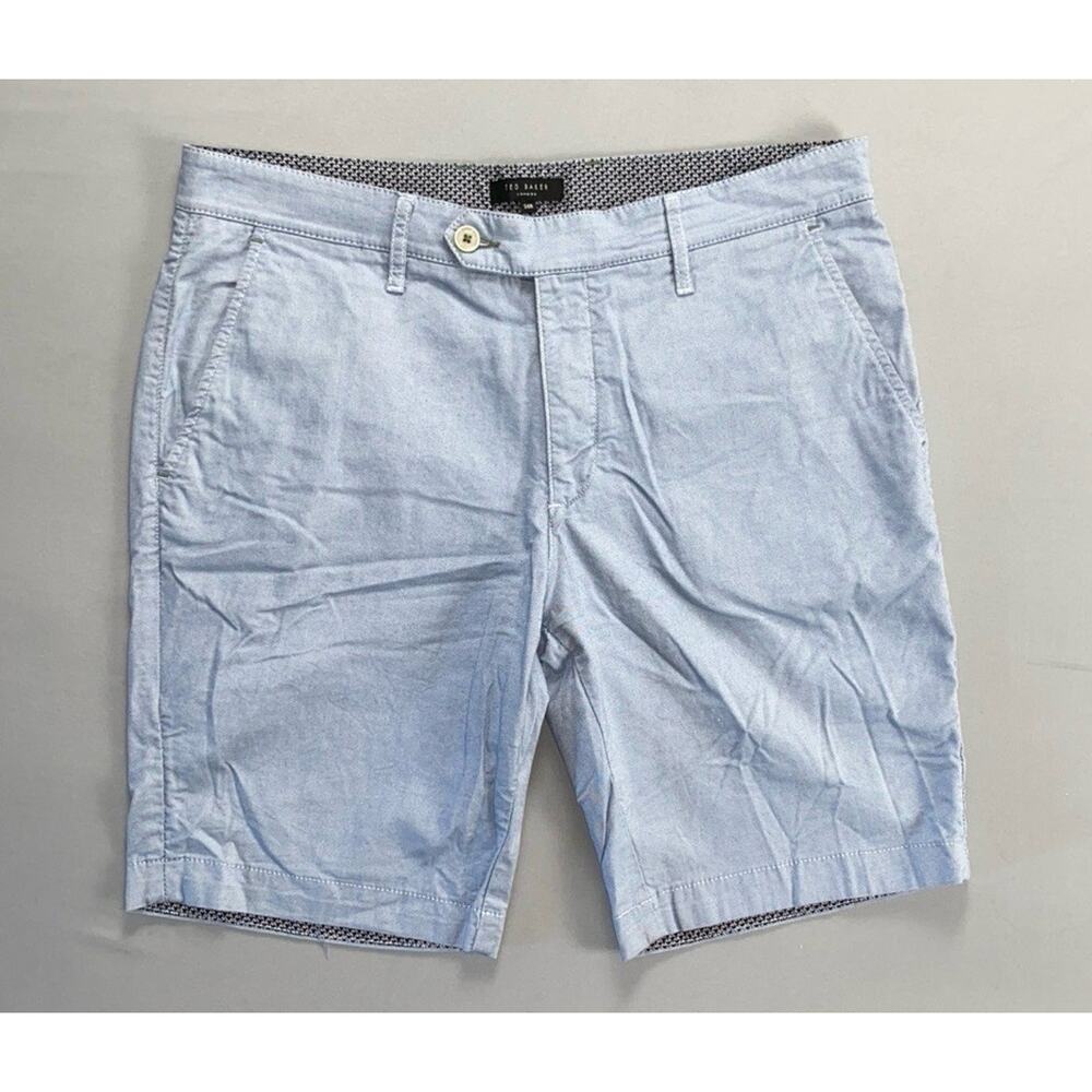 Ted Baker Herbosh Flat Front Flip Cuff Chino Shorts. Blue Nailhead, Men's 34 GUC